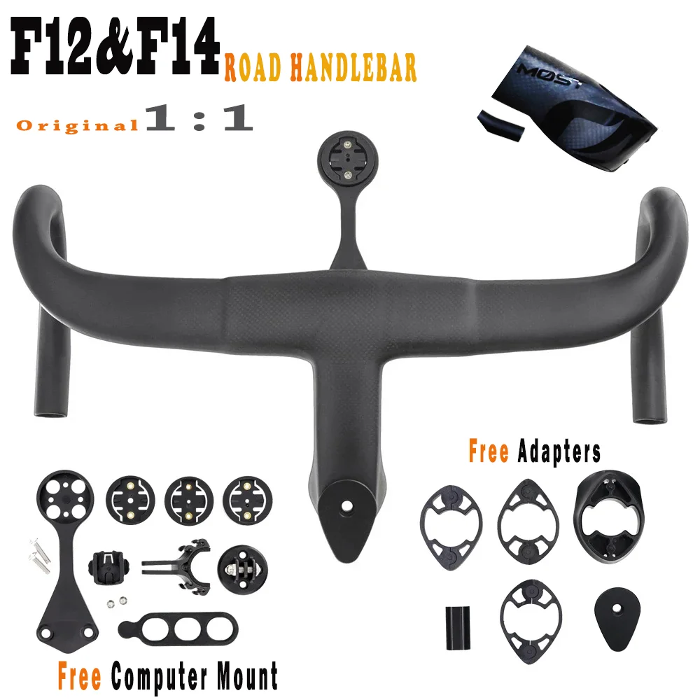 F twelve Aero black matte Integrated Road Handlebar 1:1 Original full Carbon 380/400/420/440mm FREE Mount Road Bike Fittings