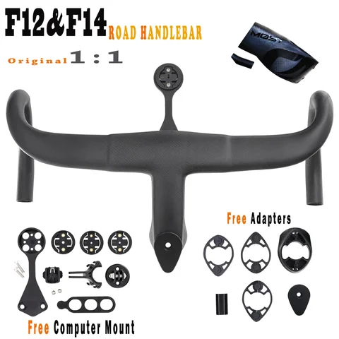 F 12 에어로 블랙 매트 통합 도로 핸들 바 1:1 오리지널 풀 카본 380/400/420/440mm 무료 마운트 도로 자전거 피팅