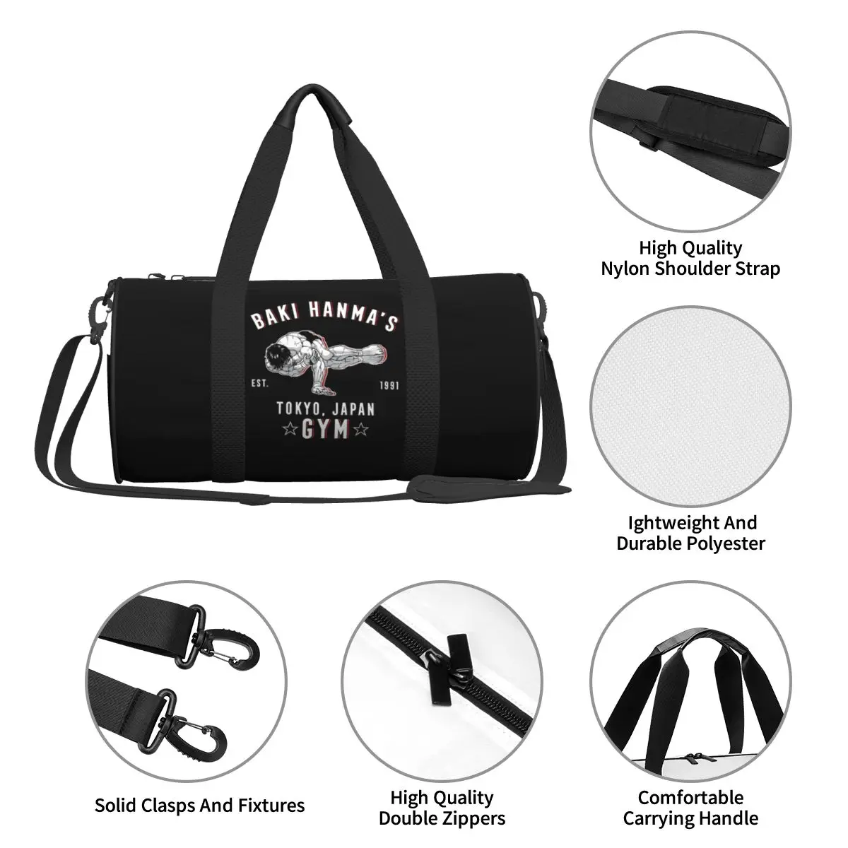 Masculino feminino saco de viagem hanma ginásio baki anime mangá saco de ginásio grande capacidade fim de semana personalizado bolsa colorida natação esportes saco