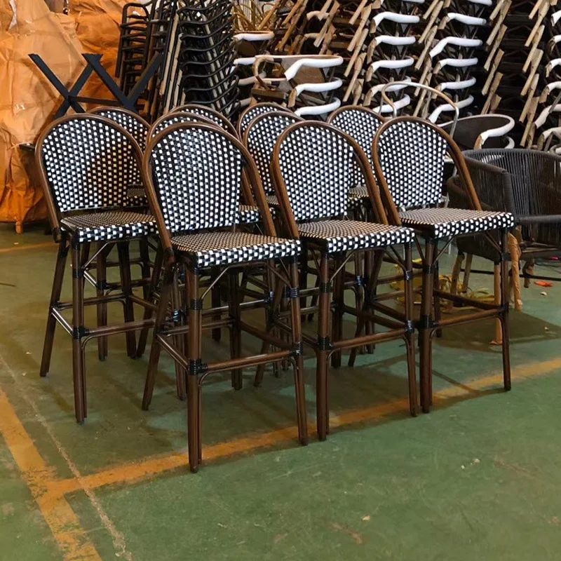 Rattan outdoor bar chair, metal imitation wood grain PE imitation rattan chair, outdoor bar chair, front desk high chair