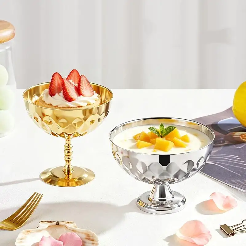 Stainless Steel Dessert Bowl Goblet Style Shatter Resistant Reusable Cup for Ice Cream Salad Fruit Snack Wedding Party Gifting