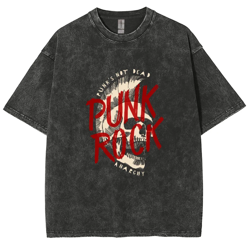 Punk Rock Style Fashion Women's T-Shirt Red Letter Print Oversized Loose Short Sleeve Fashion Retro Street Top Summer 2024