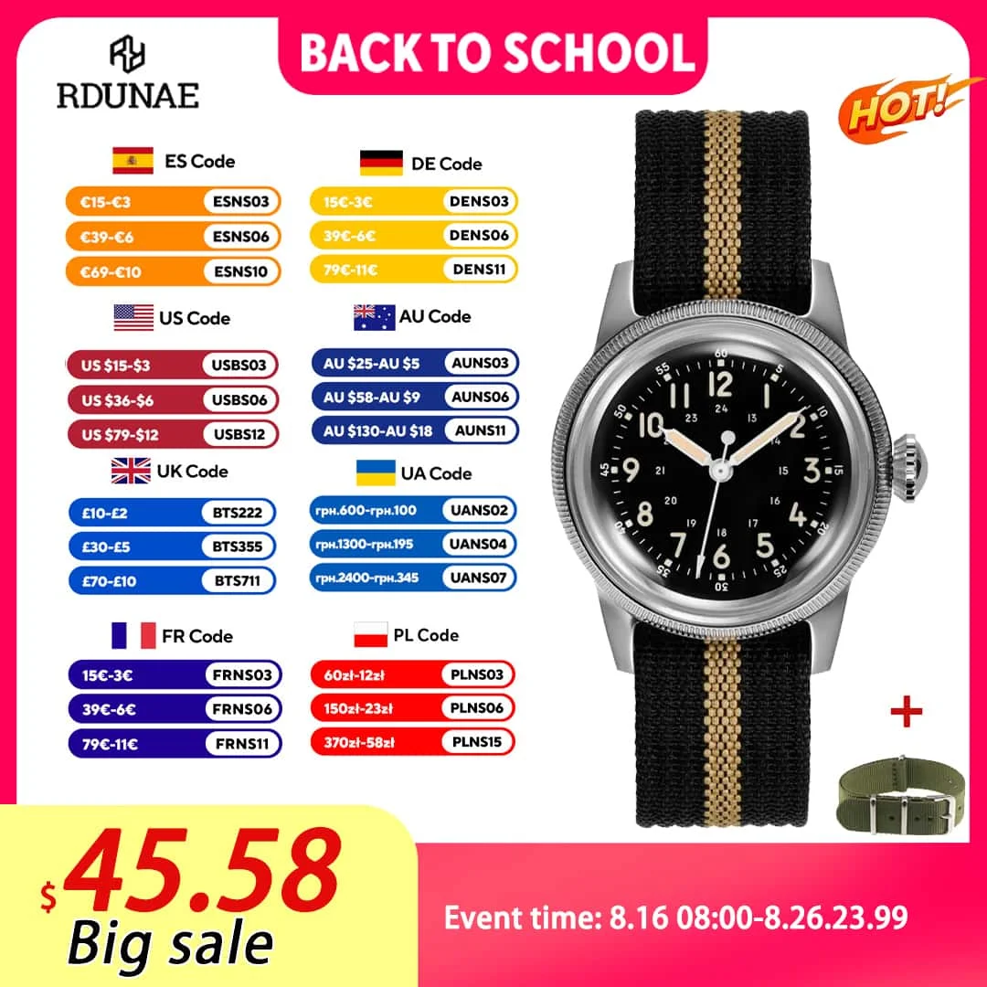 RDUNAE RA05 2025 New Retro Military Men's Quartz Watch K1 Mineral Crystal Super 2035 Stainless Steel Luminous C3 Men's Watch