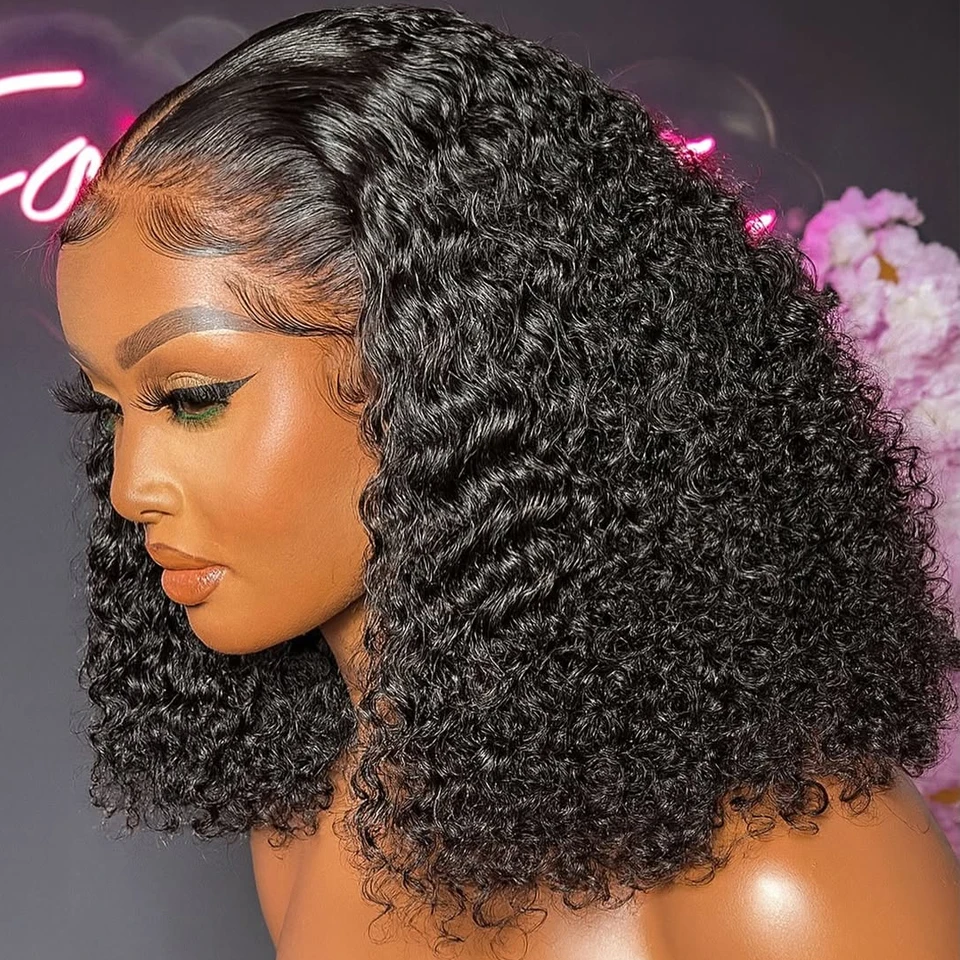 

Парик-боб с глубокими волнами, 100% натуральные человеческие волосы, парик с невидимой кружевной основой для чернокожих женщин, 13x4, натуральный черный цвет, плотность 200%