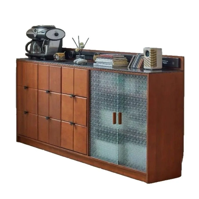 

Retro solid wood rock slab dining side cabinet integrated against the wall locker living room entrance bucket cabinet