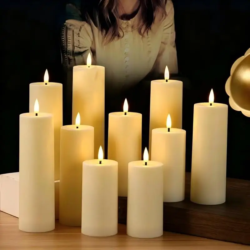 Outdoor Flameless Candle Portable Ambient Lighting Window Lamp Yellow LED Flickering Electric Pillar Candles for Camping Wedding