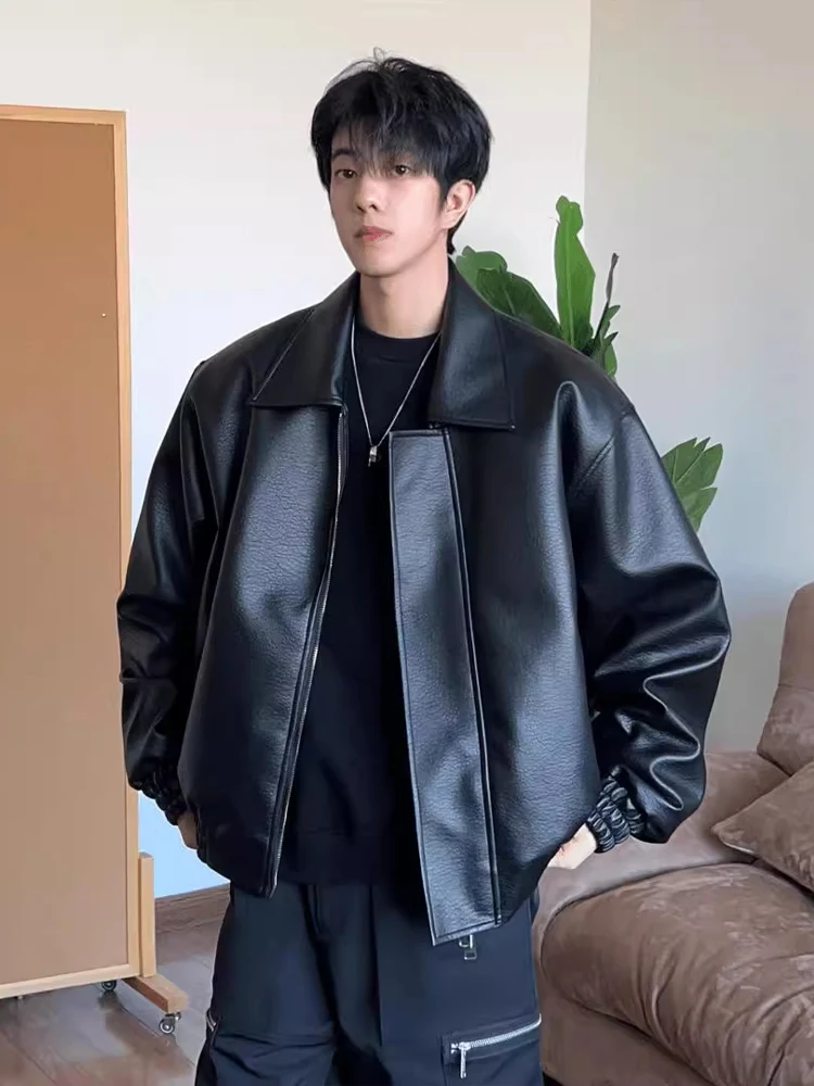 

Bla Cleanfit American Sle Motorcycle Jaet Men's ort Bomber PU Leather Coat Spring Autumn Couple's Faion Outerwear