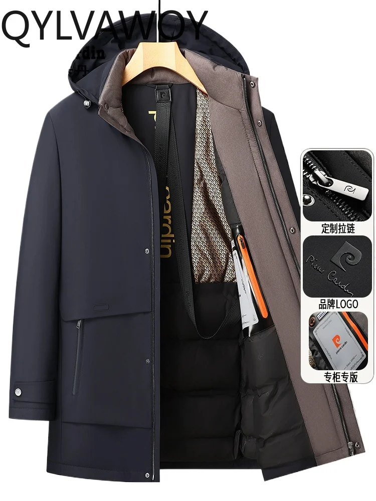

QYLVAWOY Winter Middle-Aged Elderly Thickened Mid-Length Hooded Goose Down Jacket Men's Outerwear Counter Same Style LJ2214