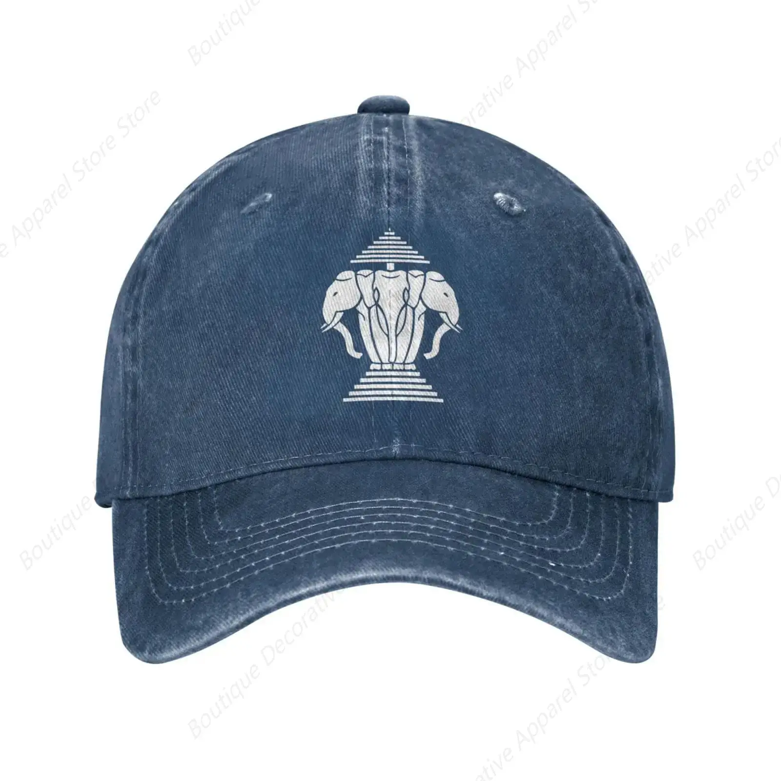 Laos Three Headed Elephant Washed Denim Hats Casual Baseball Cap for Men Women Adjustable Trucker Hat