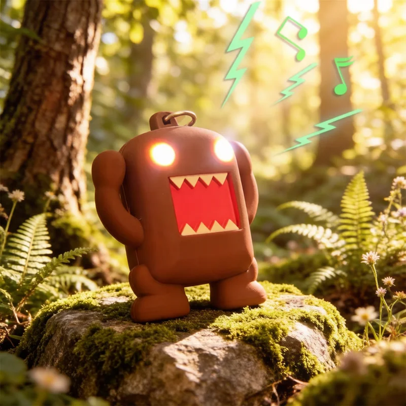 So Cool !!! Ultra Bright LED Cute Mini Domo kun Action Figure Toys LED Flashlight Keychains With Sound Keychain Kids Gifts