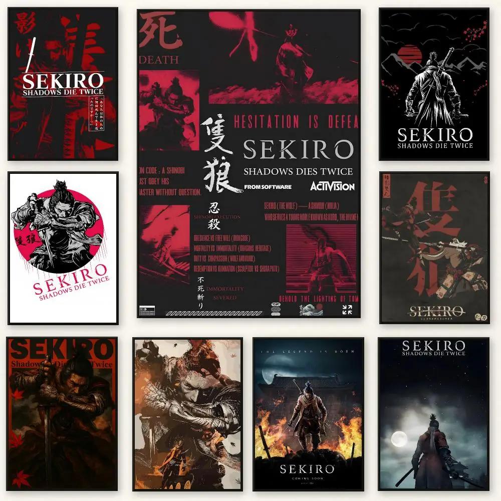 Action Game S-Sekiro-Shadows-Die-Twice Poster Frameless Peel-and-Stick Removable Wall Art Print