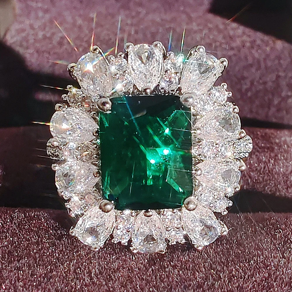 

Vintage Emerald Ring 925 Silver Court Style Paraiba Jewelry Colorful Jewelry Ring Jewelry Set