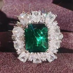 Vintage Emerald Ring 925 Silver Court Style Paraiba Jewelry Colorful Jewelry Ring Jewelry Set