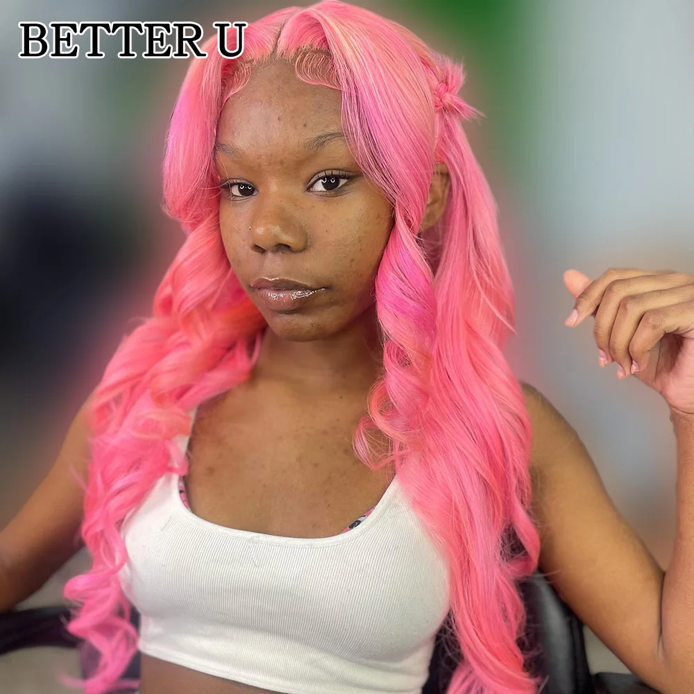 

Human Hair Wig Pink Body Wave 13x6 13x4 Transparent Lace Frontal Wigs For Women Pre Plucked Brazilian Lace Front Human Hair Wig