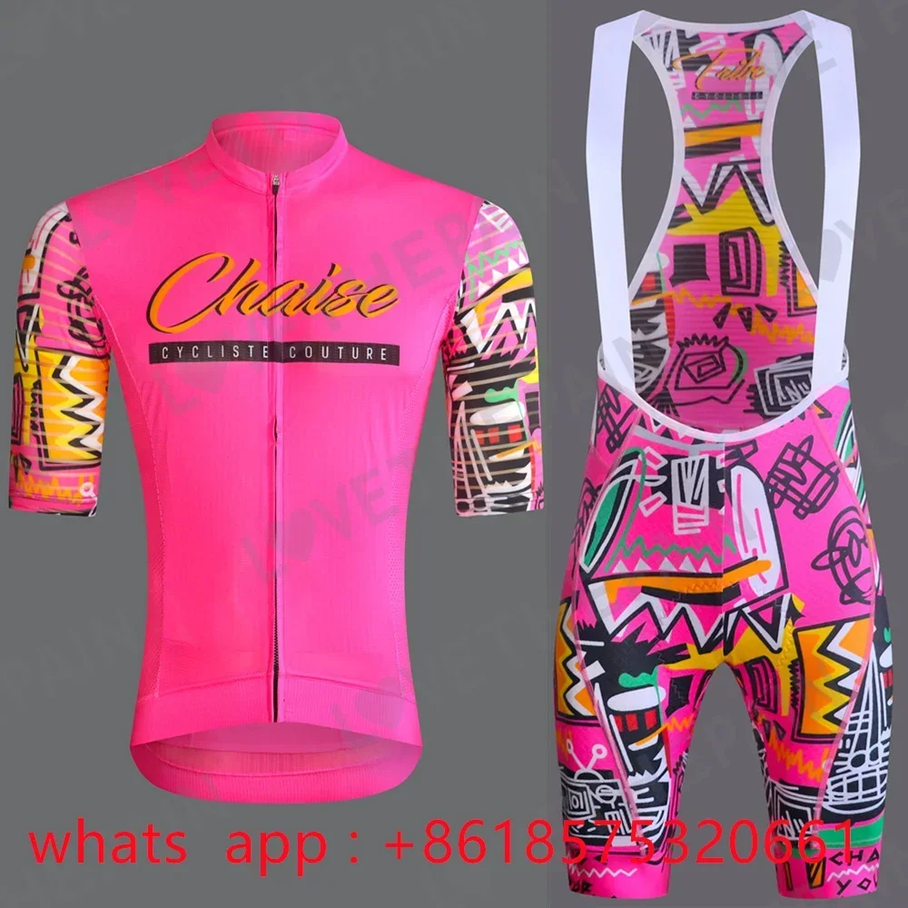 Chaise pink Men Summer Cycling Clothing tops MTB Bike Clothes Maillot Ropa Ciclismo Bib Shorts 9D Gel Cycling Bicycle Suit 2024