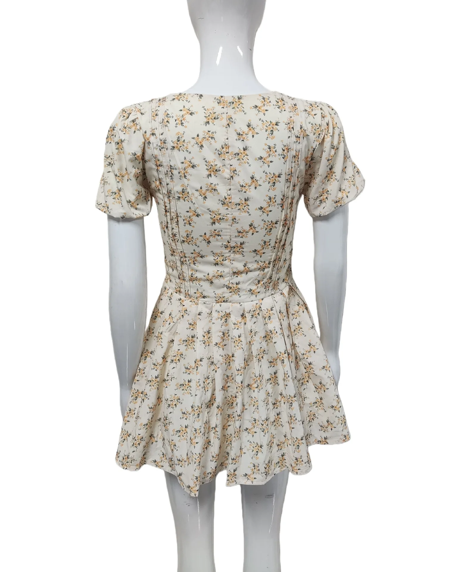Women Dresses 2026 Summer new Fashion first love floral puffed sleeve V-neck slim retro puffy dress clothing vestidoes