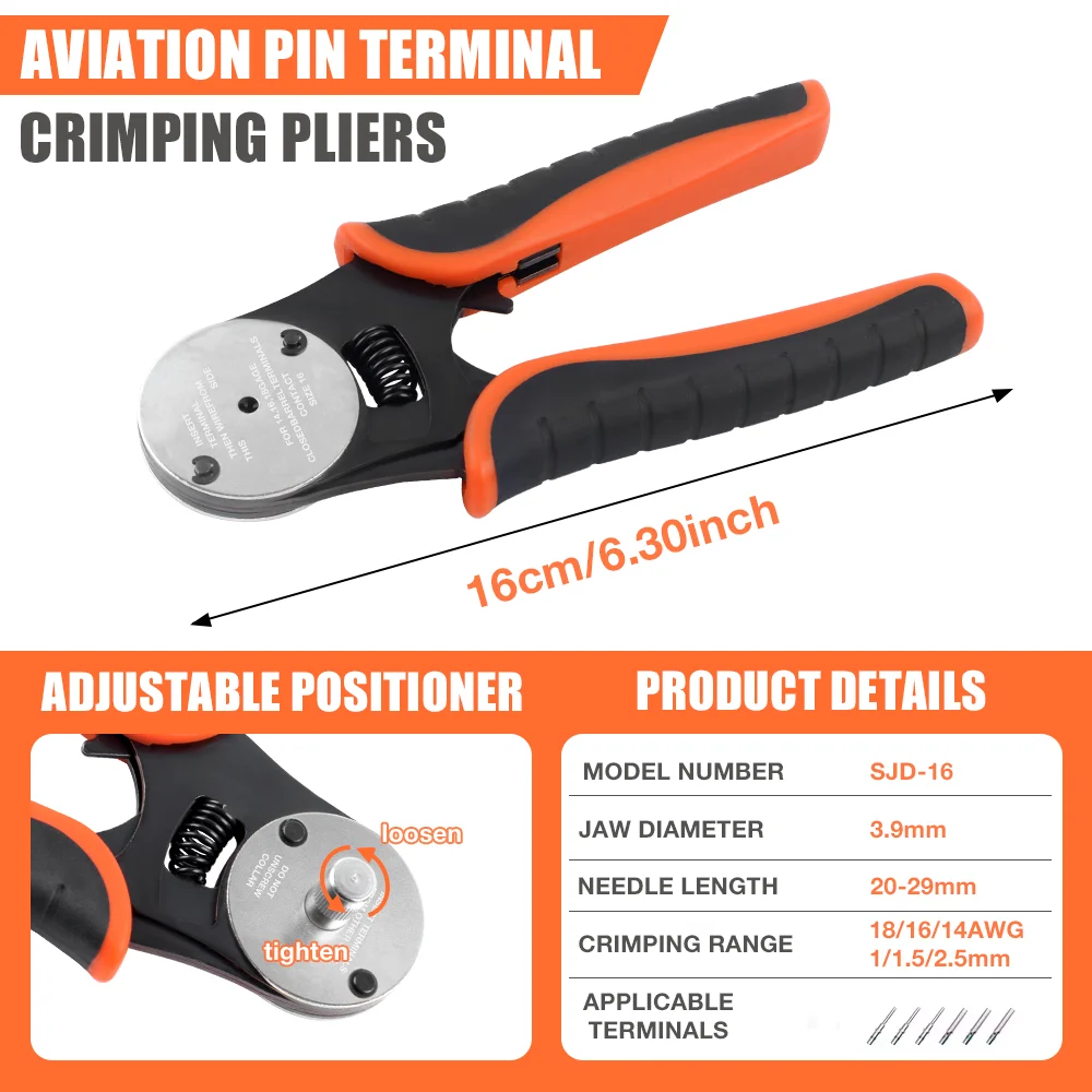 14/16/18AWG Deutsch Crimp Tool, Closed Barrel Crimper, 4-Way Indent Connector, Crimping Tool, for Deutsch Solid Contacts Pliers