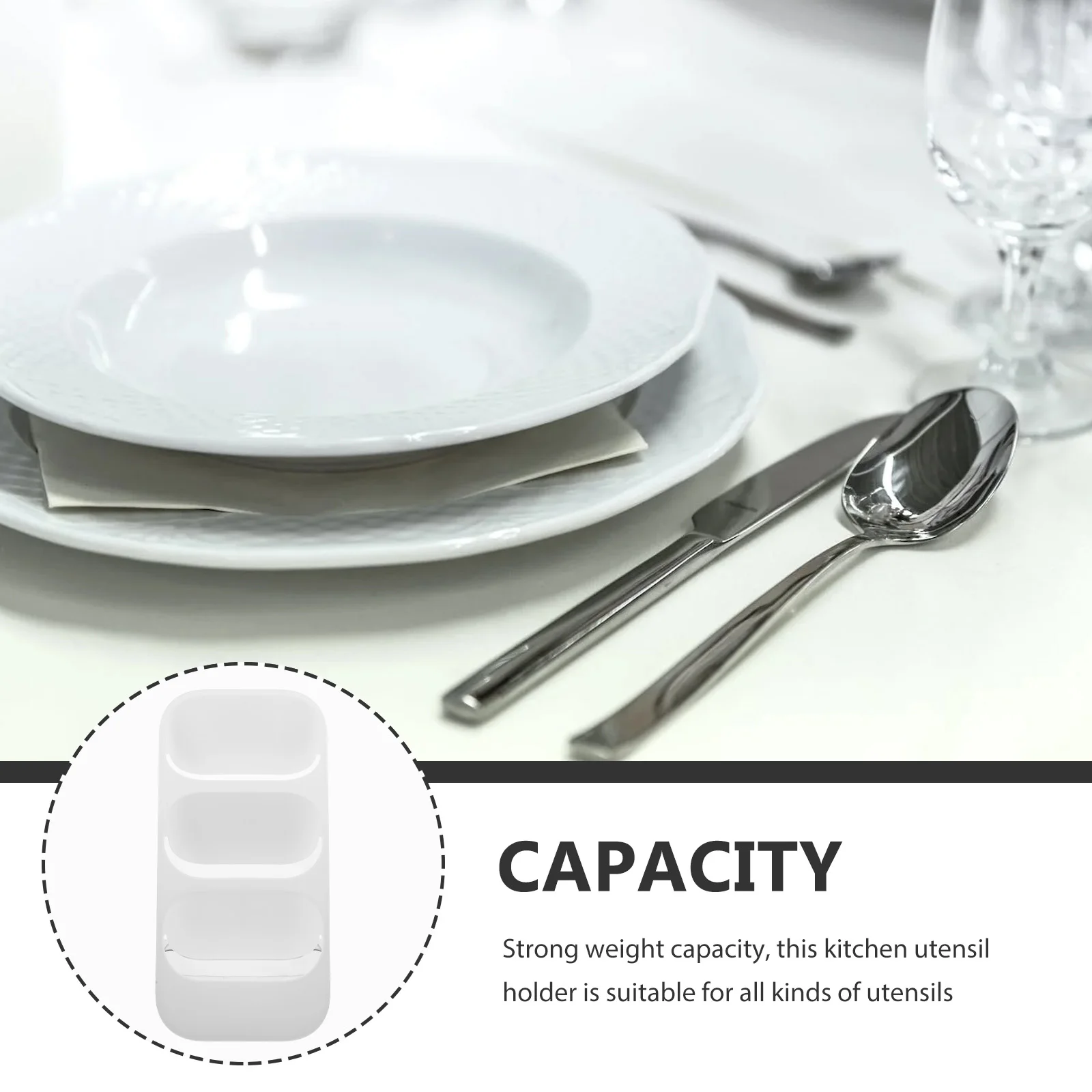 

3-Tier Cutlery Holder 13x16.1x33.4cm Elegant White Kitchen Utensil Organizer Reusable Chopstick Rack Spoon Fork Storage Non-Slip