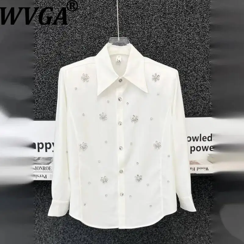 

WVGA Spring New Man High-end Luxury Sparkling Diamond Floral Trendy Long Sleeve Shirt Niche Chic Casual Shoulder Pads Top W23140