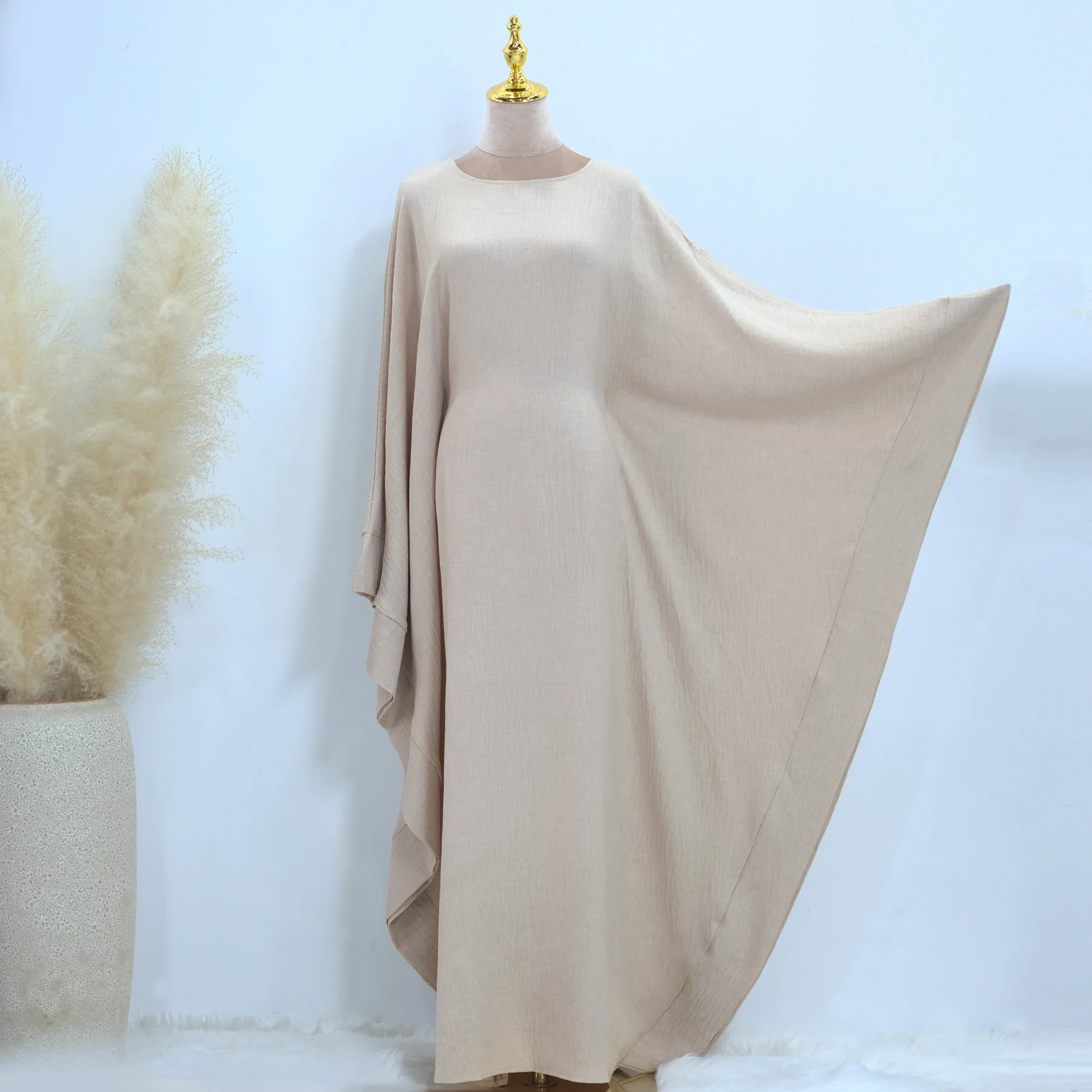 Simple Design Dubai Abaya Solid Color Kaftan Abaya Women\'s Dress with Inside Tie Belt Prayer Abaya Muslim Dress Batwing Robes