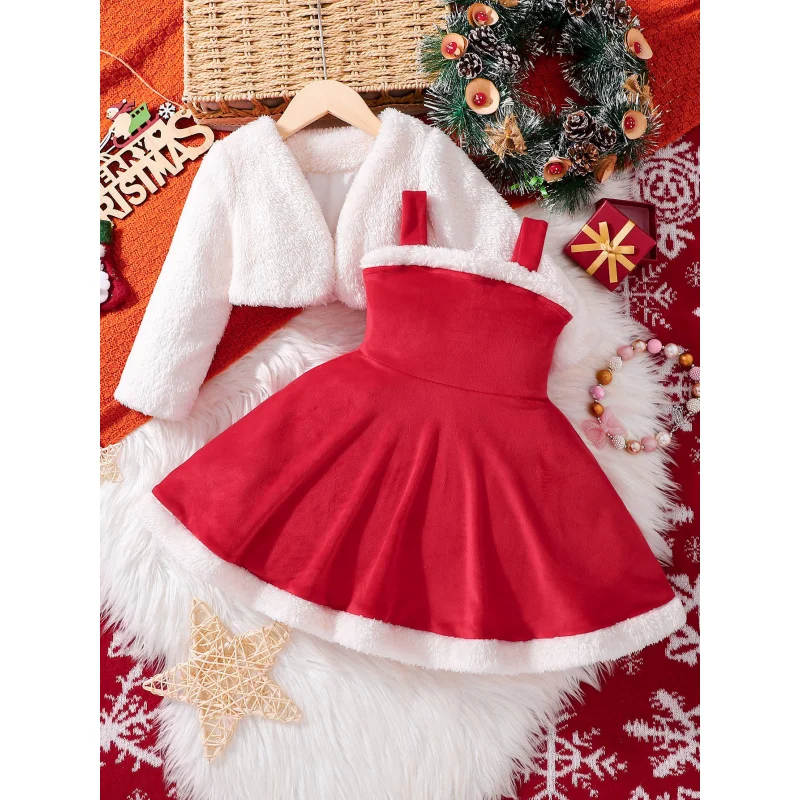 

Children's Clothing New Autumn and Winter Velvet Camisole Dress Set for Girls