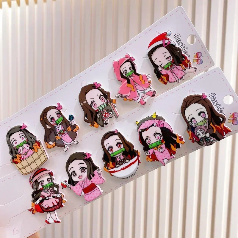 Demon Slayer Cartoon Hairpin Cute Hair Clip Anime Figures Nezuko Shinobu Hair Clip Kawaii Acrylic Girls Hair Clip Accessories