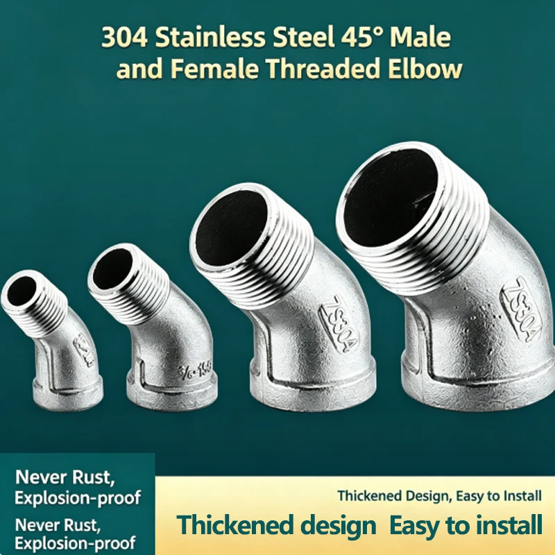 45 Degree Male Female Elbow 304 Stainless Steel DN15/20/25 (1/2 3/4 1) Water Pipe Fitting