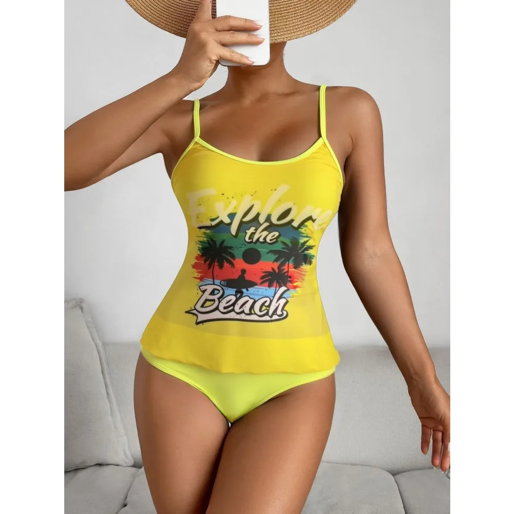 الصيف ملابس السباحة للنساء Tankini مجموعات ملابس السباحة خمر مبطن شبكة ثوب السباحة طباعة بحر الإناث ملابس سباحة حريمي 2025