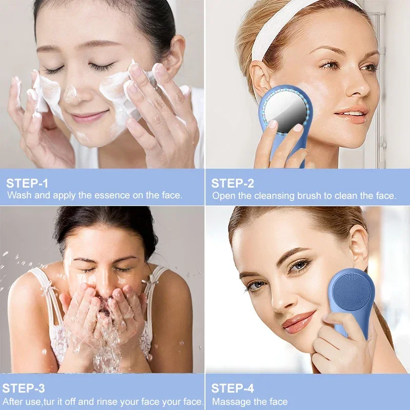 Electric Facial Cleansing Brush Device Face Scrubber Waterproof Face Scrub Brush Silicone Face Scrubber Cleanser