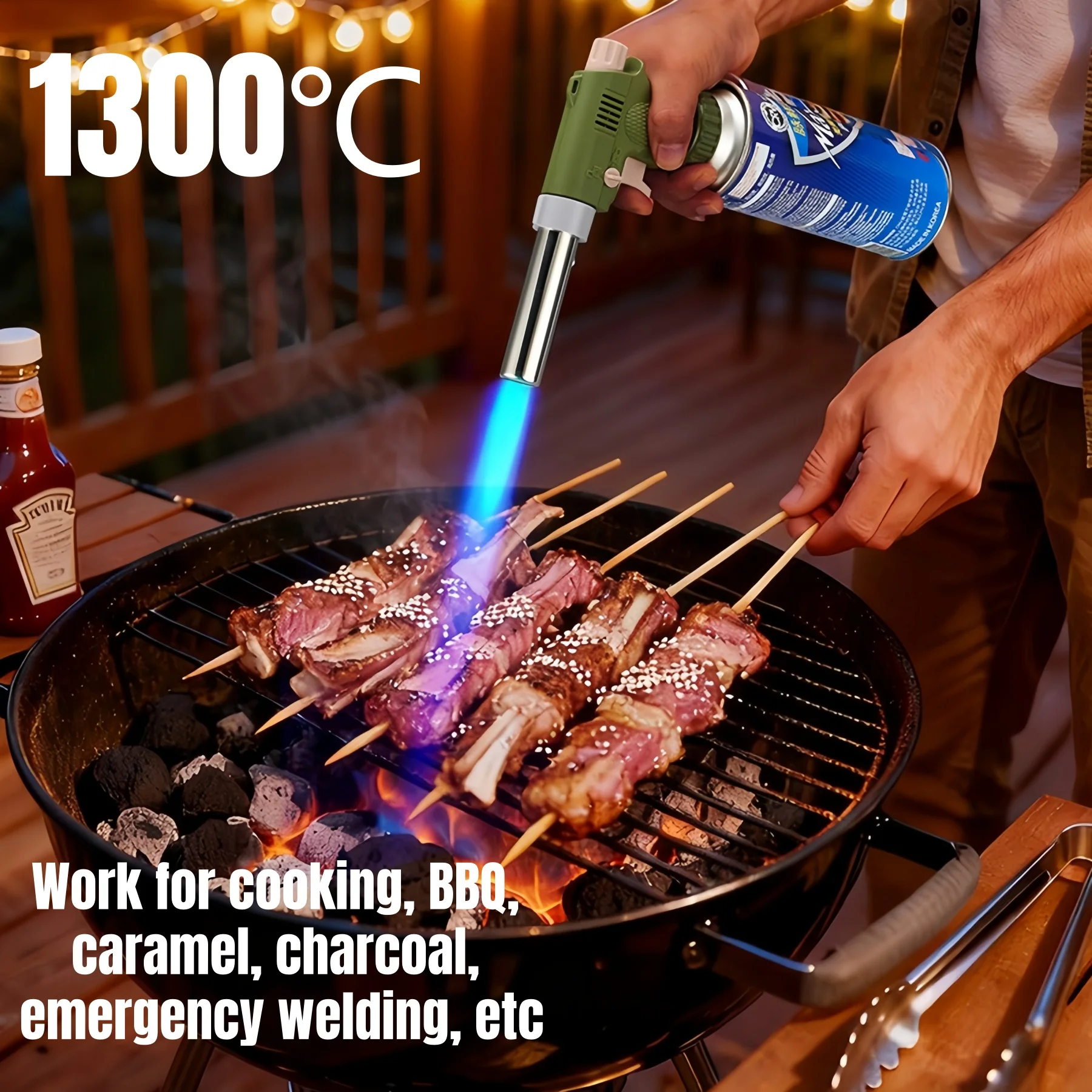 Welding Torch Barbecue Flame Camping Gas Torch Fire Maker Lighter Butane Gas Burner Metal Flame Gun Heater for Outdoor Cooking