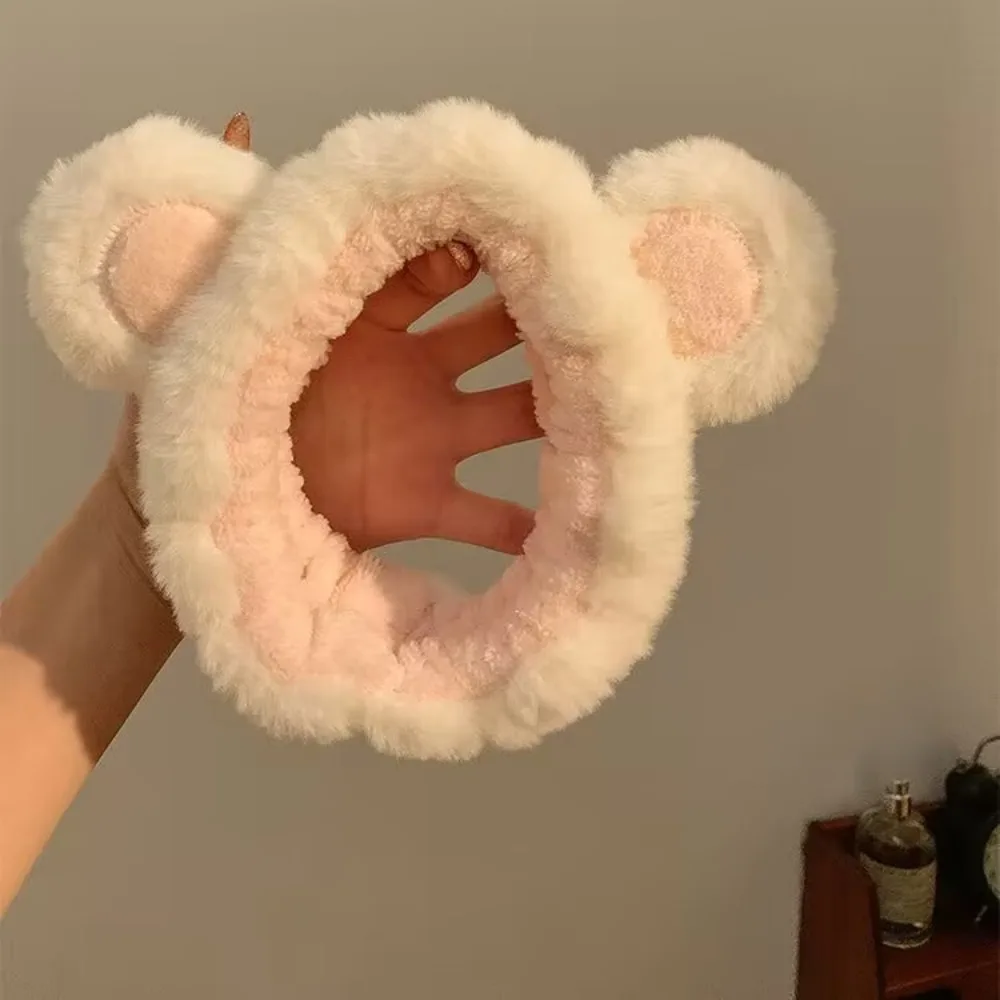 Niedliche Kopfbedeckung aus Plüsch, Gesichtswasch-Stirnband, kleine Bärenohren, Plüsch, Party-Haarschmuck, Shampoo-Stirnband