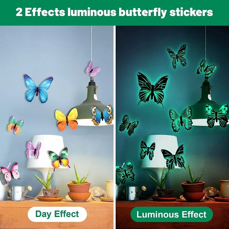 24/12pcs 3D Luminous Butterfly Wall Stickers for Home Kids Bedroom Living Room Fridge Wall Decals Glow In Dark Wallpaper Decor