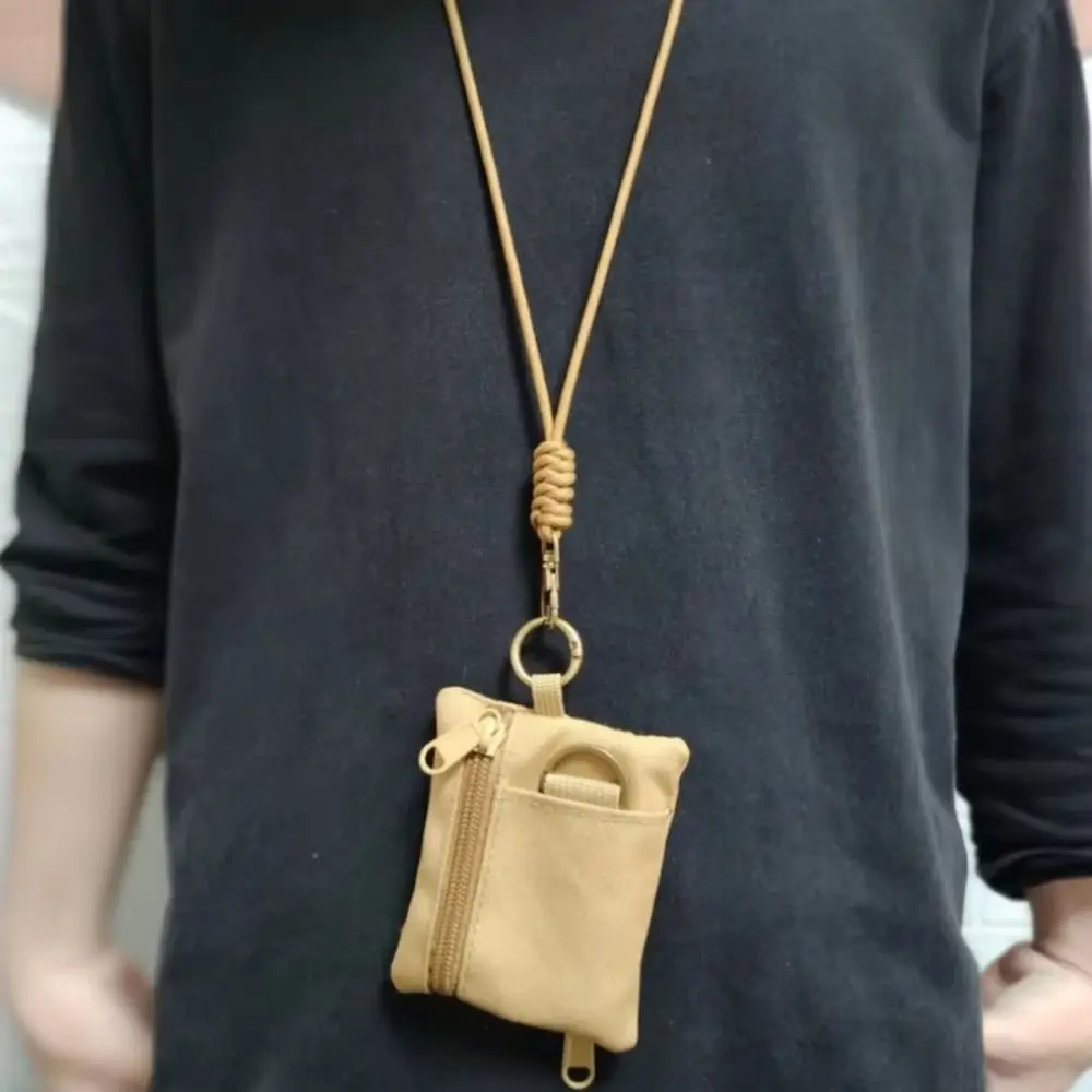 Casual Mini Coin Purse Waterproof with Nylon Lanyard Storage Bag Zipper Oxford Cloth Hanging Bag Wallets & Holders
