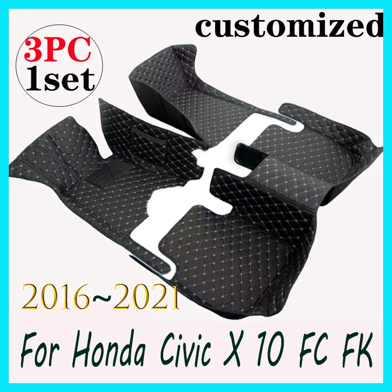 

Car Floor Mats For Honda Civic X 10 FC FK 2016~2021 Rugs Leather Floor Mat Carpets Interior Parts Waterproof Pad Car Accessories