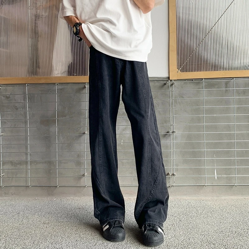 

2025 Черные джинсовые потертые облегающие джинсы с расклешенным вырезом, джинсовые мужские мешковатые джинсы с микрорасклешенным дизайном, мужские брюки-карго