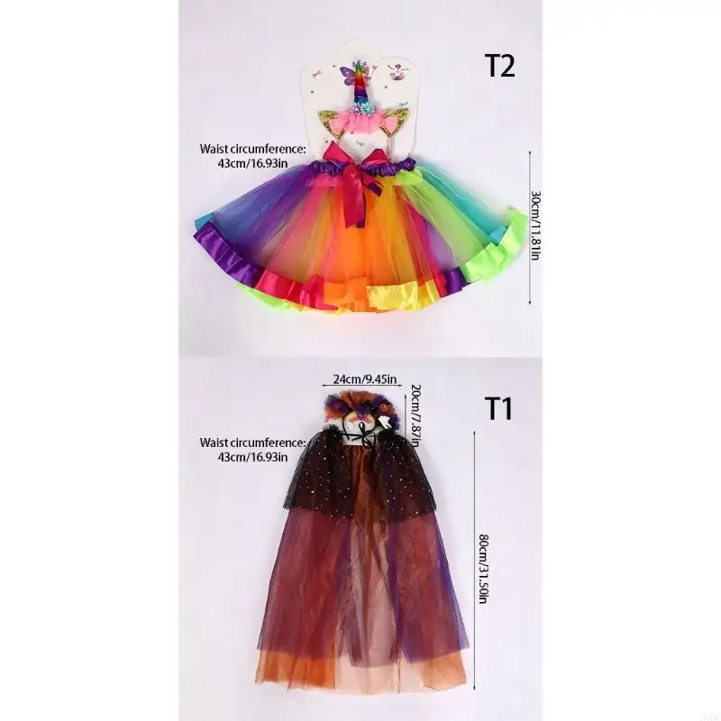 Kids Unicorns Cloak And Skirt Outfit With Pumpkin Hairband Childrens Halloween Costume For Themed Parties Y166 view 6