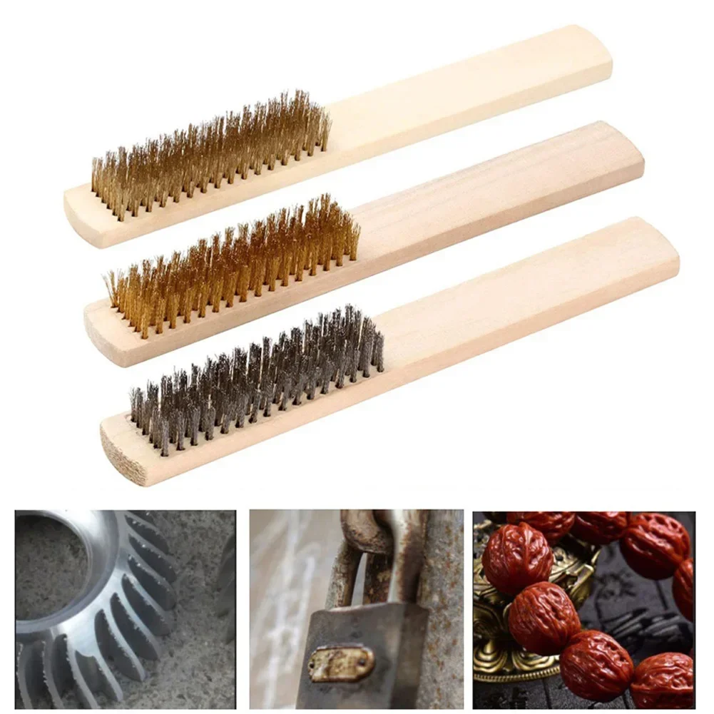 Wood Handle Brass Wire Copper Plated Brush For Industrial Device Inner Polishing Grinding Cleaning Row Brushes Hand Tool