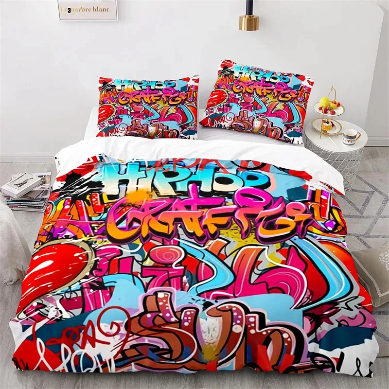 Graffiti Hip Hop Modern Street Art Bedding Set Double Twin King Duvet Cover Comforter Pillowcase Boys Girls Adults Bedroom