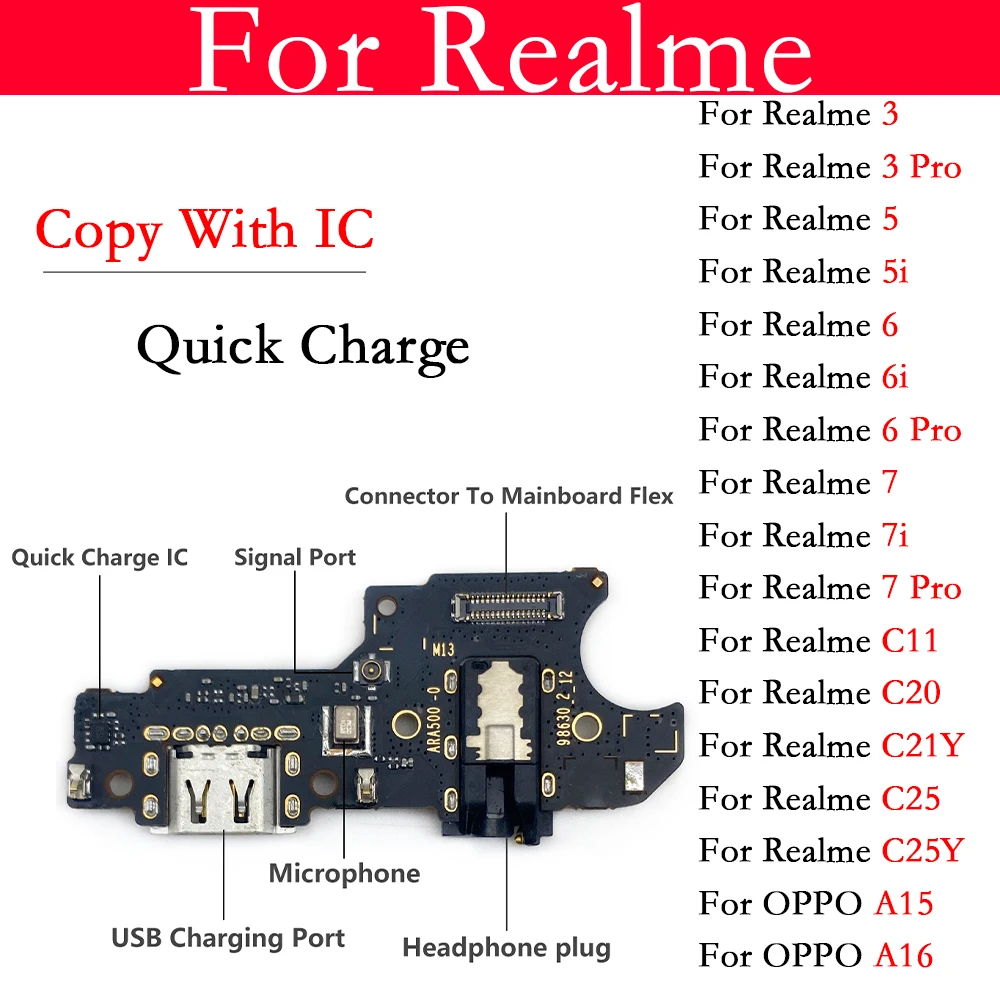 

New USB Charging Dock Port Charger Plug Flex Cable Connector Board For Oppo Realme 7 6 6i 5 5i 3 Pro C11 C20 C25