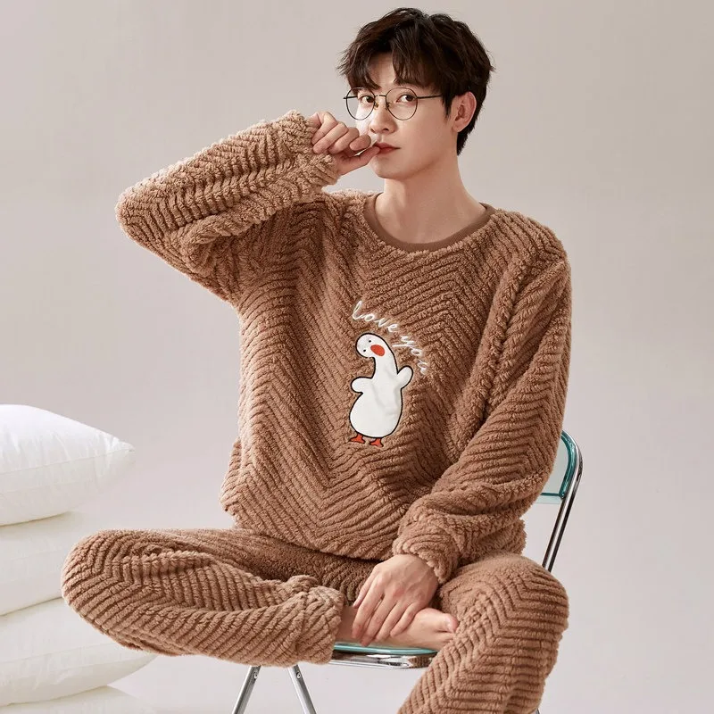 Coral Fleece Men's Winter Pajamas Set Thicken Flannel Warm Sleepwear Big Size 3XL Soft Pajama Men pyjama homme pijama hombre