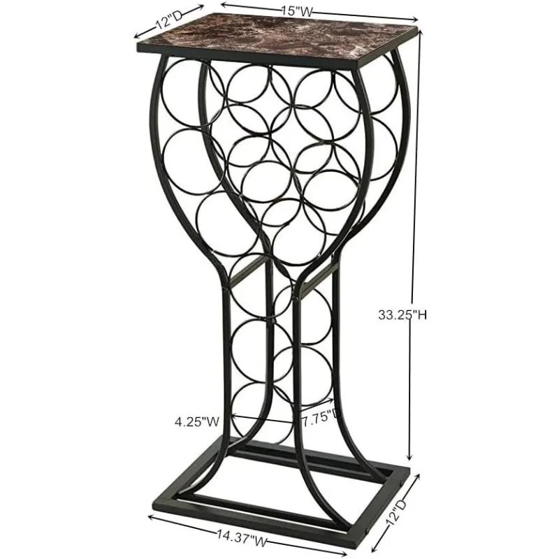 Freestanding Floor Wine Rack Stand, Mini Bar Table Storage & Display Holder, That Holds 11 Bottles, Marble Finish Table Top