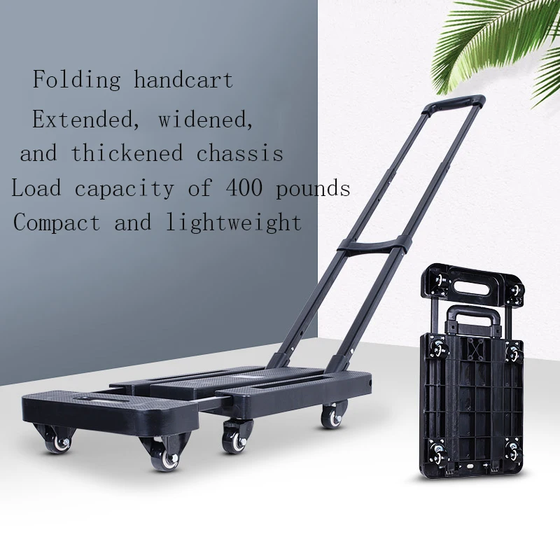 

Household Luggage Carrier Folding Flatbed Truck Six Wheel Universal Wheel Handcart Portable Cargo Cart Household Transport Car