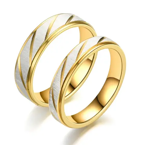 패션 골드 줄무늬 커플 반지 6mm 4mm 스테인레스 스틸 대비 색 보석 발렌타인 데이 선물