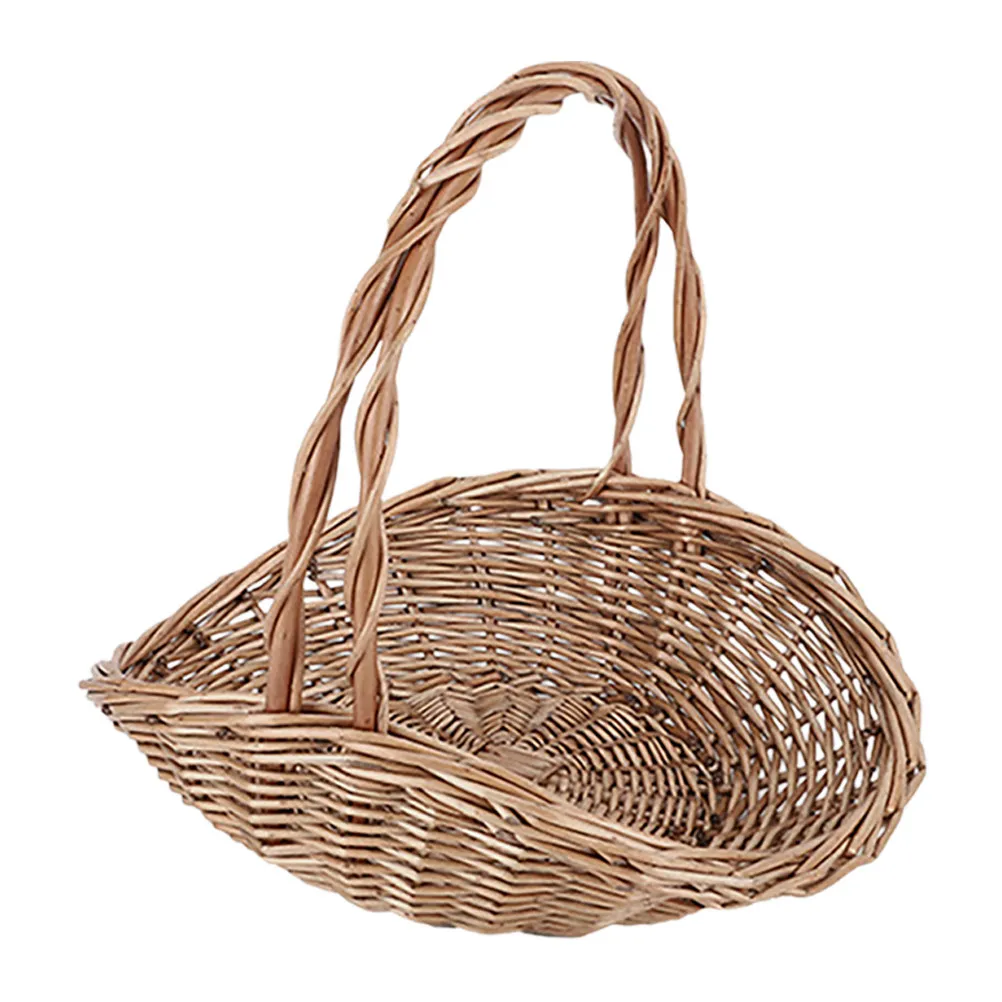 Handwoven Rattan Picnic Basket Large Capacity Lightweight Portable Vegetable Fruit Basket Garden Storage Holder