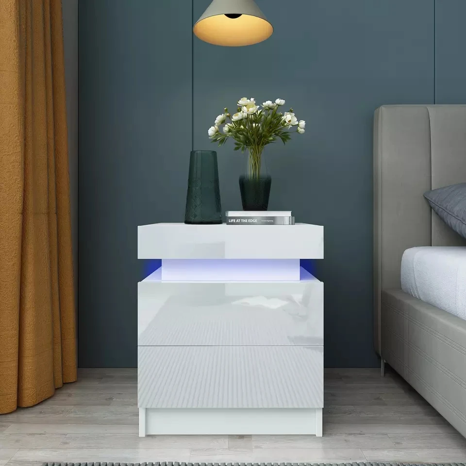 2023 Delux Smart LED Mirrored Furniture Nightstand Night Lamp Table Mirrored Bedside Table with 3 Drawers chest Muebles espejos