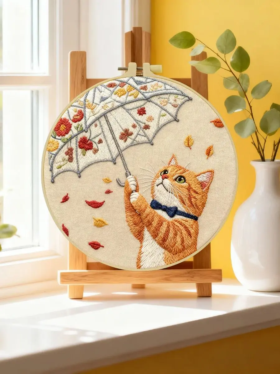 1 Stück 20X20CM/15X15CM 7,87/6,3 Zoll Katzen-Stickerei-Starter-Kit DIY-Kit DIY-Stickerei-Set für Anfänger Heimdekoration – Detail 6