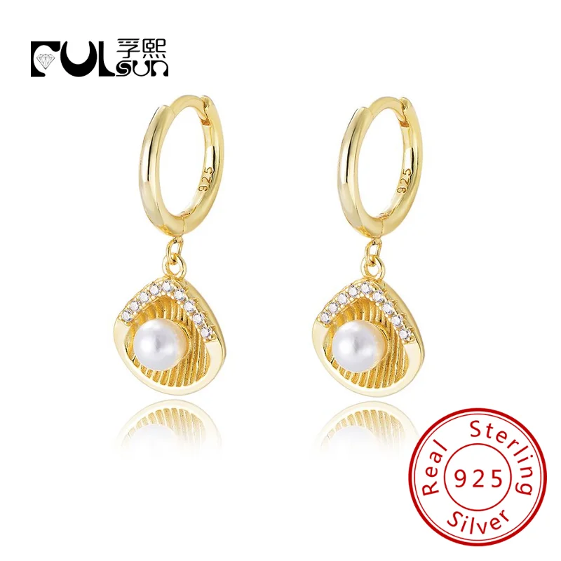 

Summer Shell Pearl hoop Huggies Earring 925 Sterling silver 14K Gold Plated drop earrings New model Design fine jewelry