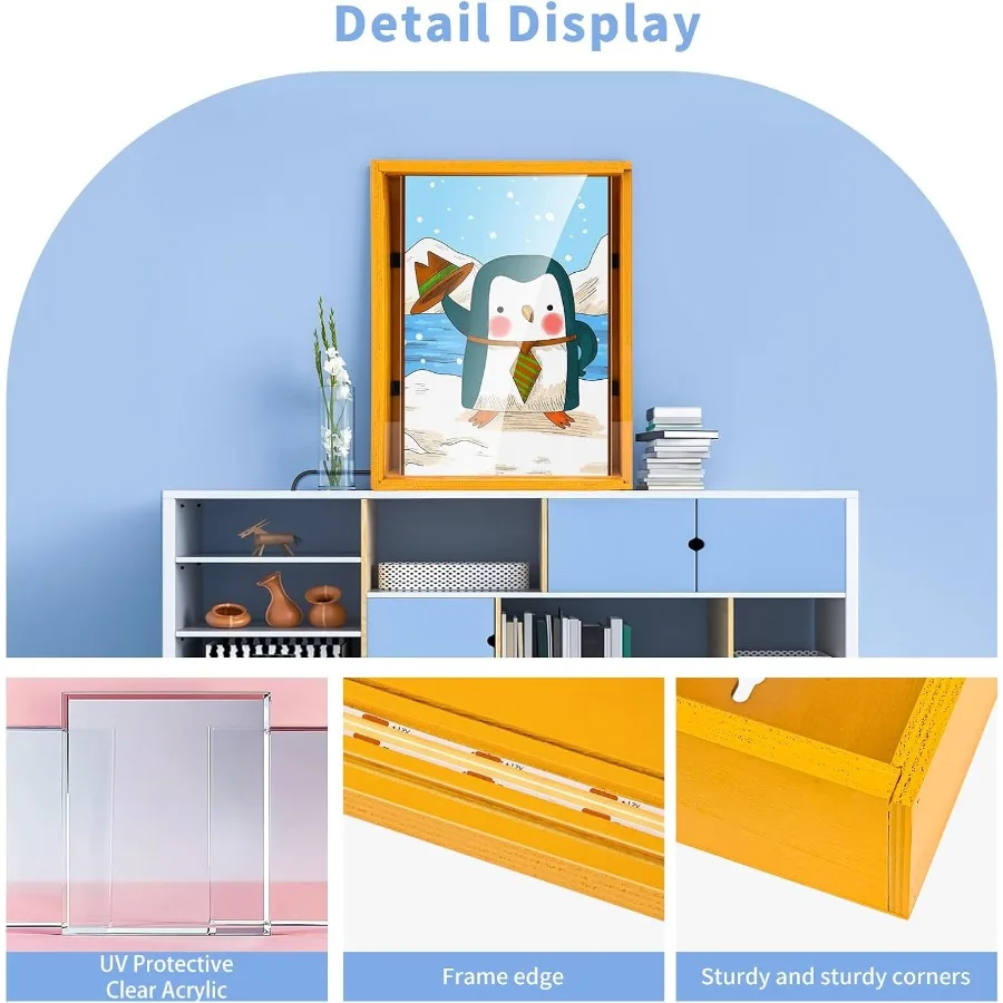 Artwork Shadow Box with LED Light Changeable Photo Album Display Storage Frame for Wall-mounted and Tabletop Use Ideal for Drie