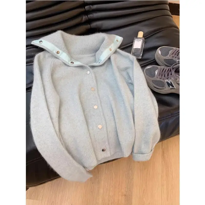 Ropa de mujer, cárdigan de punto, suéter, abrigo, ropa popular coreana para mujer, tops holgados y gruesos y acogedores para invierno 2025