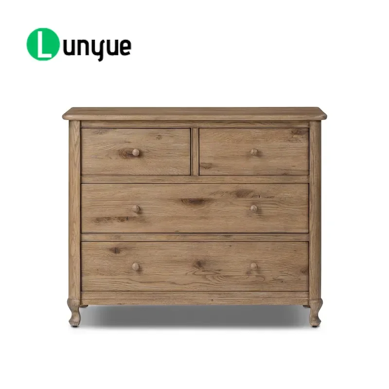 Rustic 4 Drawer Chest of Drawers Light Wood Dresser with Wooden Knobs Bedroom Furniture Storage Cabinet Vintage Style Home